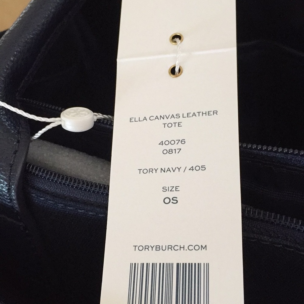 Tory Burch ELLA Leather/Canvas tote, Navy color - Picture 8 of 8